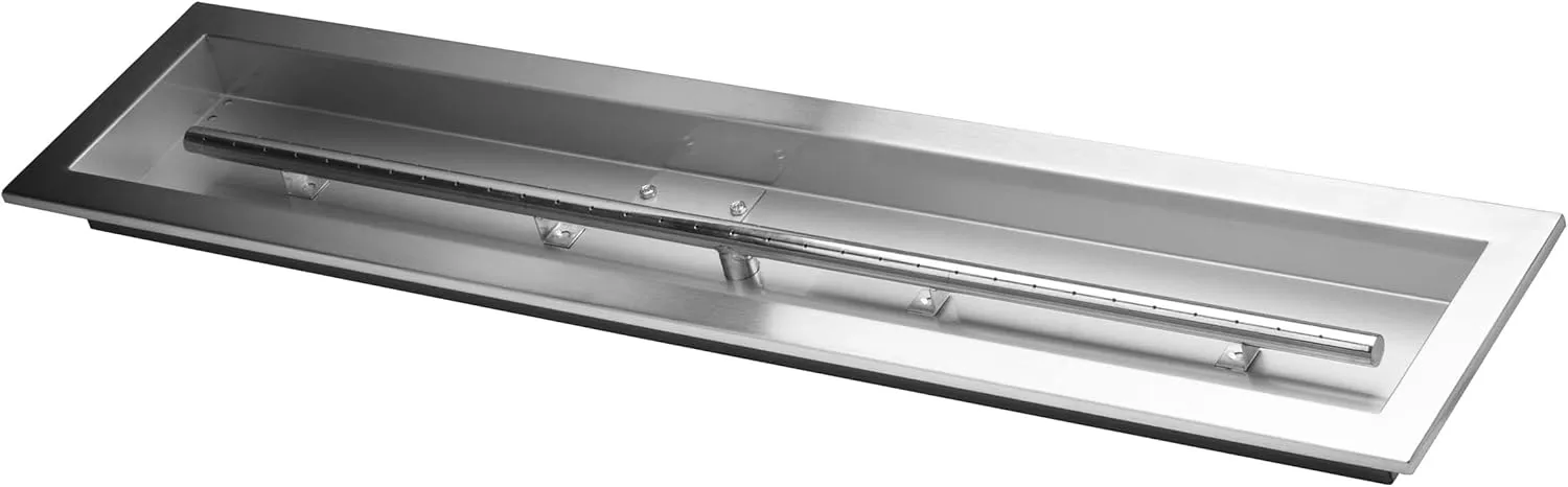 Celestial 36" x 6" Commercial Grade Linear Drop-in Fire Pit Pan w/Burner, 16 Gauge Stainless Steel, 65,000 BTU, Beveled Lip for Extra Strength, Natural Gas or Propane, for DIY Outdoor Gas Fire Pits