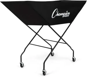 Champion Sports Volleyball Cart with Wheels,Holds up to 24 Balls-Collapsible,Portable Ball Storage with Sturdy Aluminum Frame,Hammock Style Bag-Premium Volleyball Equipment and Accessories ,Black