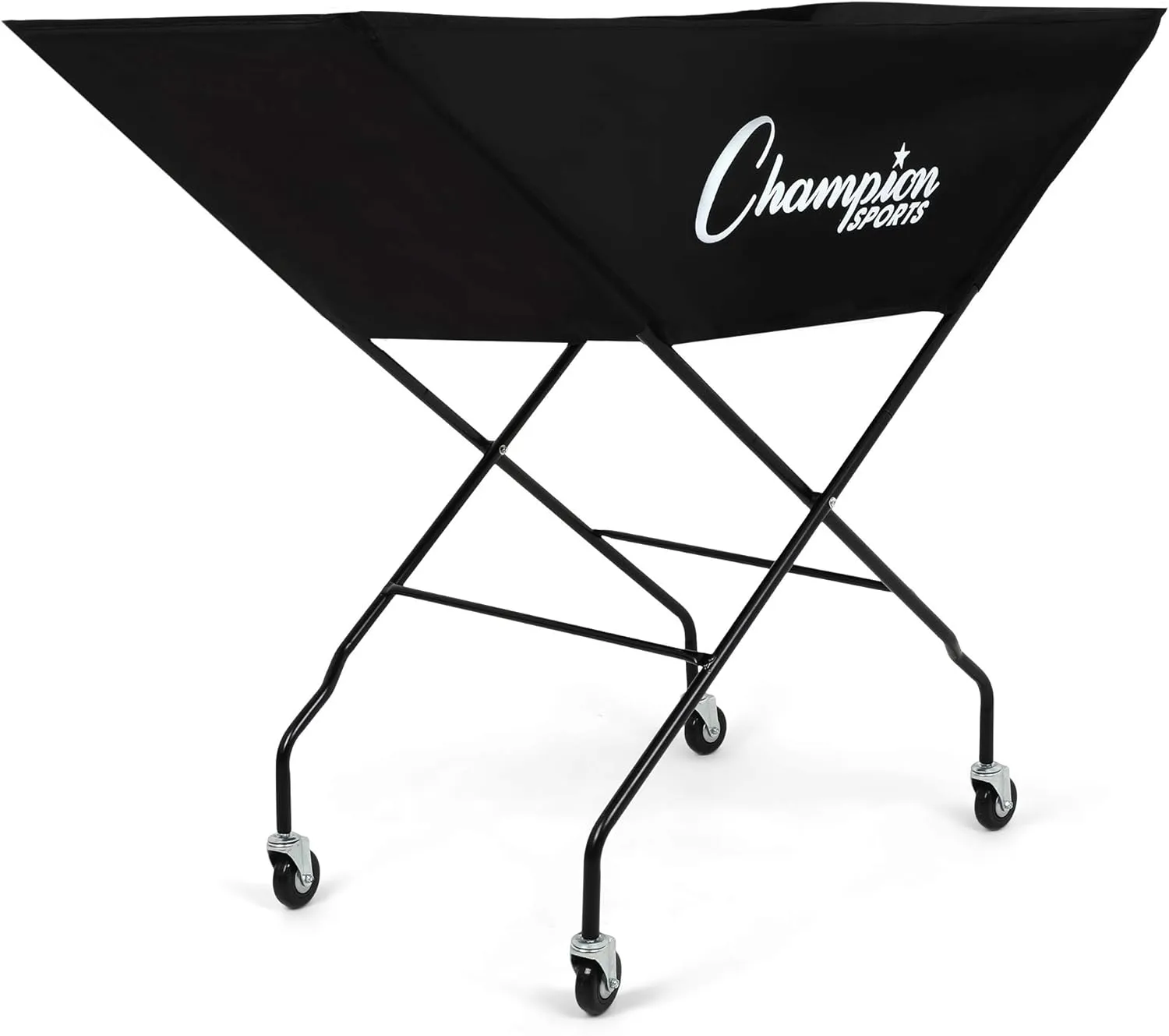 Champion Sports Volleyball Cart with Wheels,Holds up to 24 Balls-Collapsible,Portable Ball Storage with Sturdy Aluminum Frame,Hammock Style Bag-Premium Volleyball Equipment and Accessories ,Black