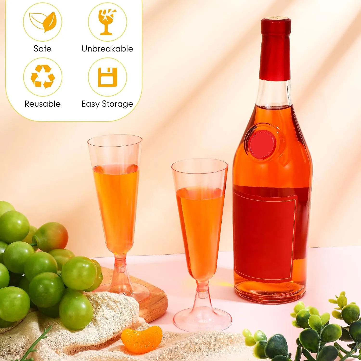 CHENGU 150 Pcs Champagne Flutes 5 Oz Plastic Disposable Champagne Flutes Crystal Wine Glasses Reusable Plastic Cocktail Cups for Wedding Celebration Birthday Party Toasting Drinking(Pink)