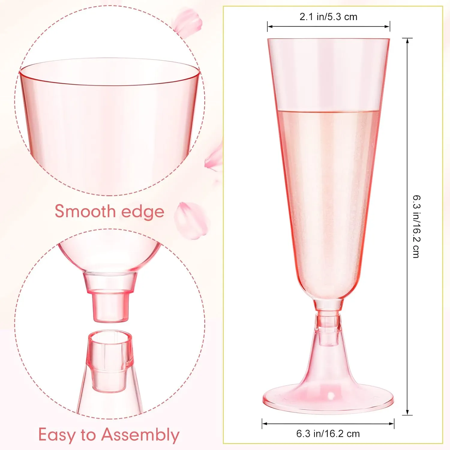 CHENGU 150 Pcs Champagne Flutes 5 Oz Plastic Disposable Champagne Flutes Crystal Wine Glasses Reusable Plastic Cocktail Cups for Wedding Celebration Birthday Party Toasting Drinking(Pink)
