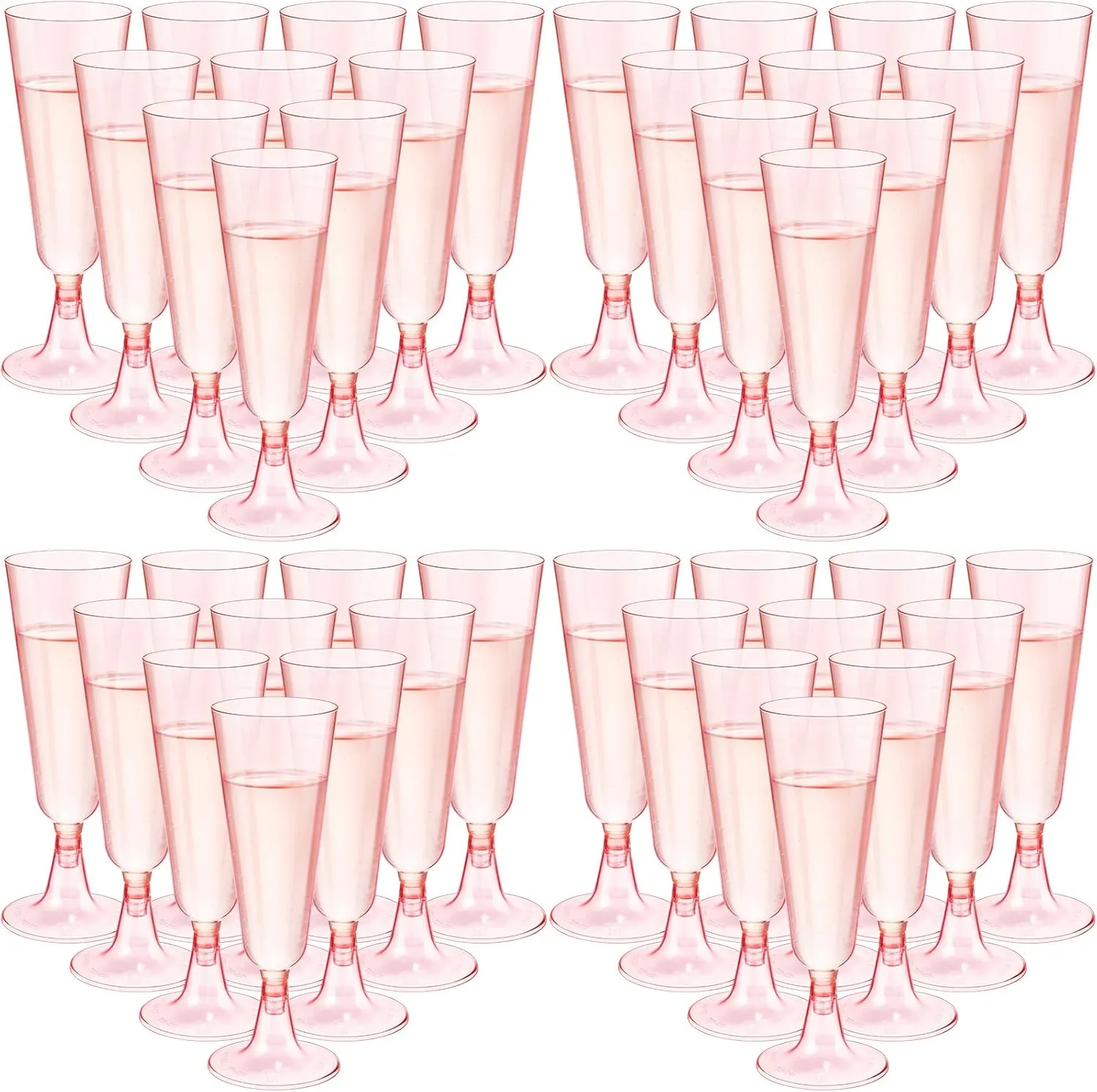 CHENGU 150 Pcs Champagne Flutes 5 Oz Plastic Disposable Champagne Flutes Crystal Wine Glasses Reusable Plastic Cocktail Cups for Wedding Celebration Birthday Party Toasting Drinking(Pink)