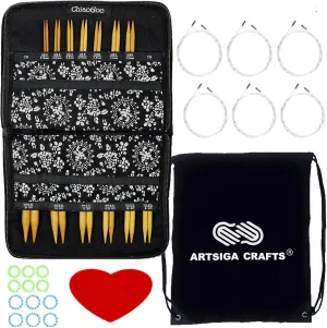 ChiaoGoo Spin Bamboo 4-Inch Complete 2400-C Interchangeable Circular Knitting Needle Set, Sizes US 2, 3, 4, 5, 6, 7, 8, 9, 10, 10.5, 11, 13, 15 with 6 Cords with Project Bag