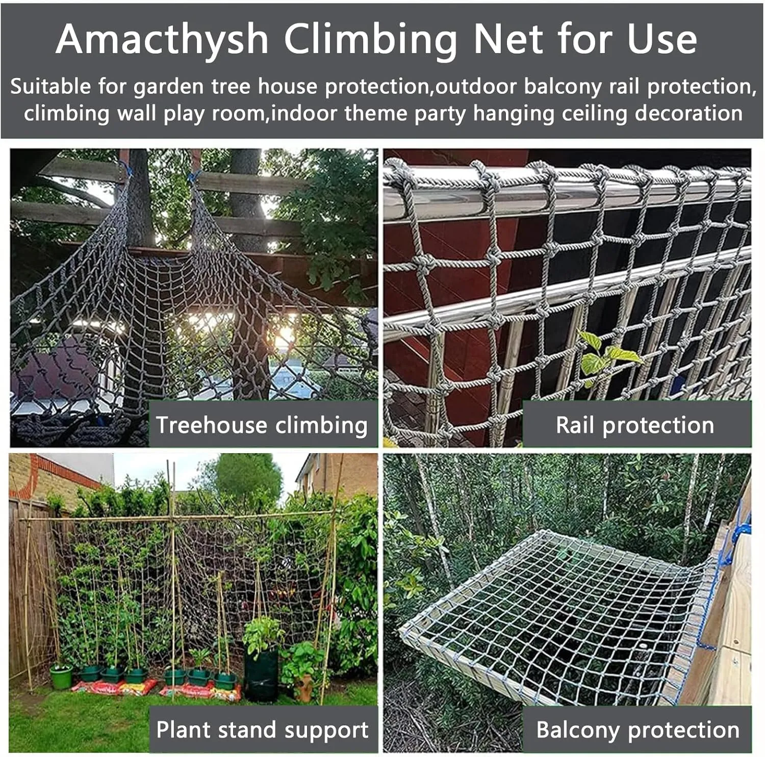 Children Climbing Net Rope for Kids Adult Playground Play Mesh Cargo Climbing Net Netting Outdoor Swingset Ladder Frame Nets,21.3 * 29.5ft