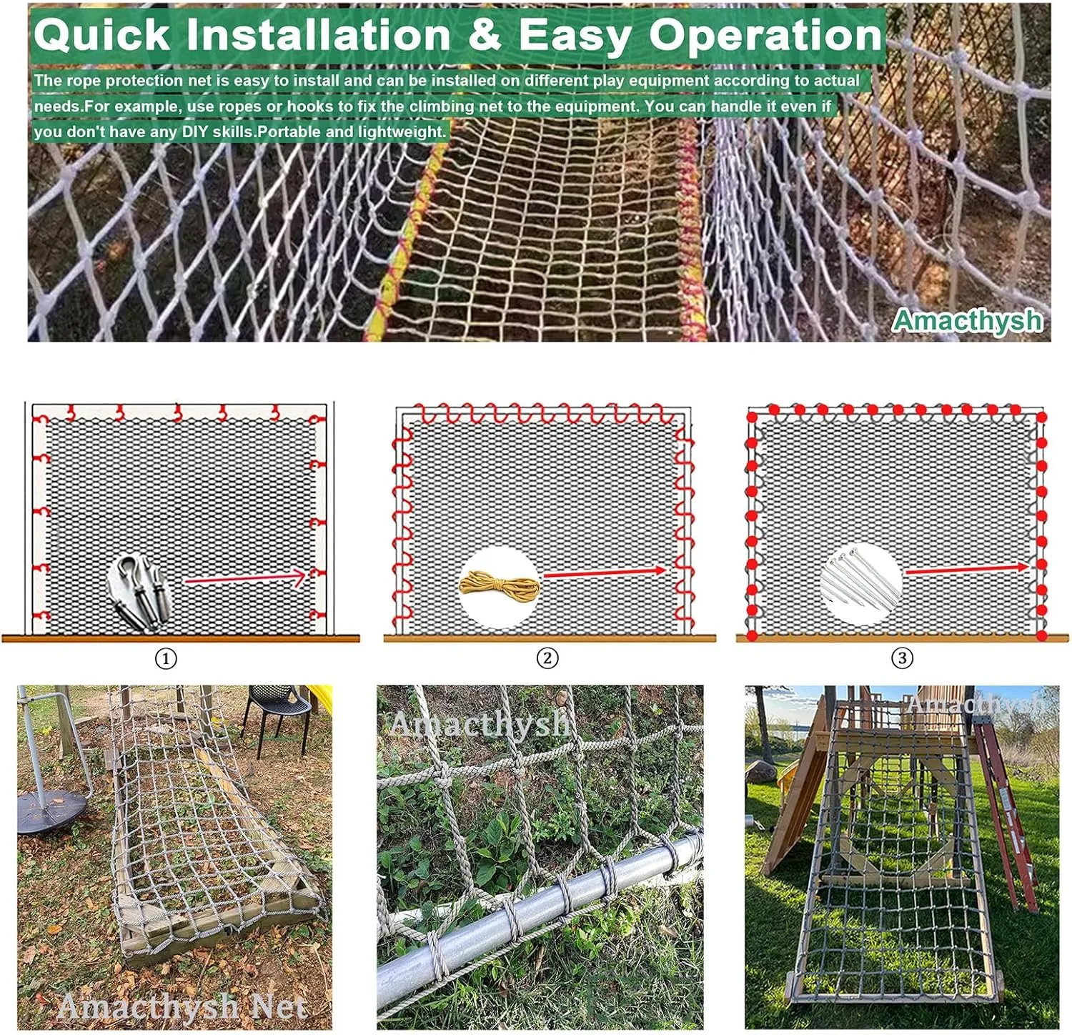 Children Climbing Net Rope for Kids Adult Playground Play Mesh Cargo Climbing Net Netting Outdoor Swingset Ladder Frame Nets,21.3 * 29.5ft