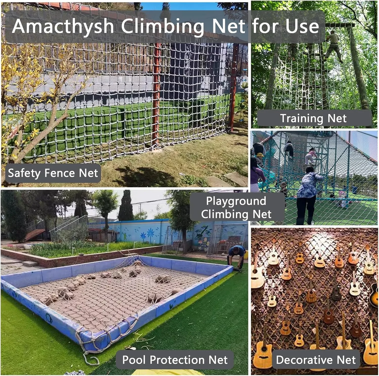Children Climbing Net Rope for Kids Adult Playground Play Mesh Cargo Climbing Net Netting Outdoor Swingset Ladder Frame Nets,21.3 * 29.5ft