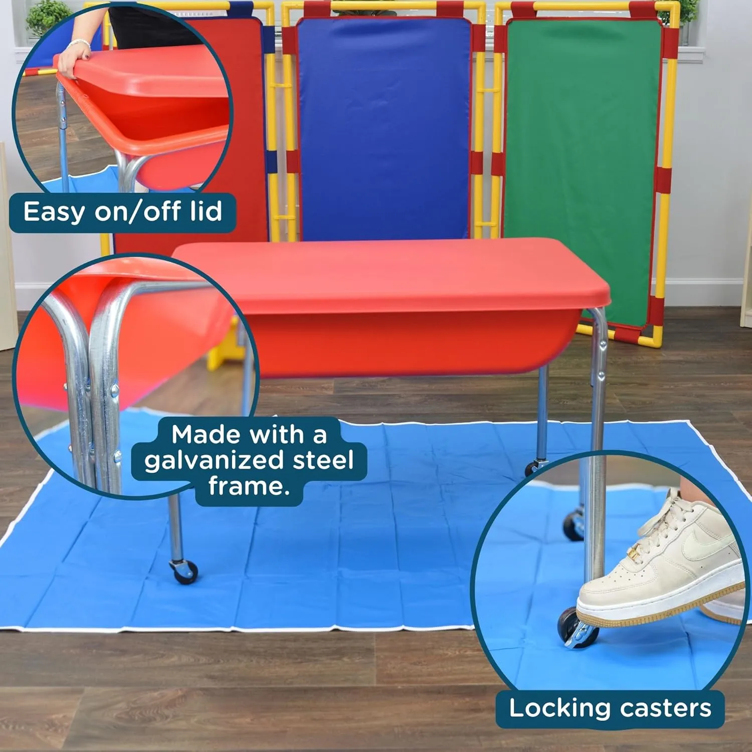 Children's Factory 24" Large Sensory Table, Sandbox with Lid, Water Table for Kids, Red