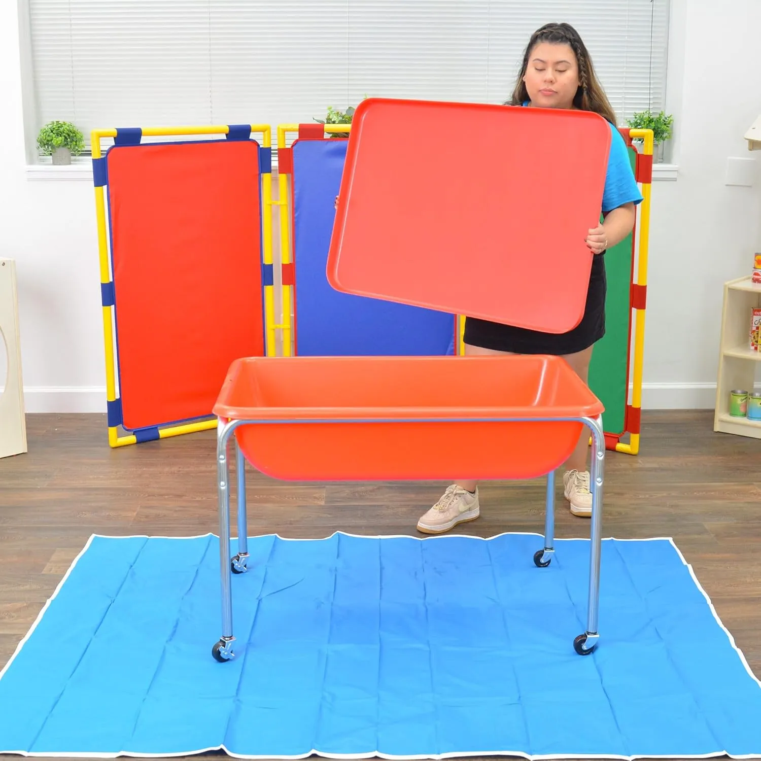Children's Factory 24" Large Sensory Table, Sandbox with Lid, Water Table for Kids, Red