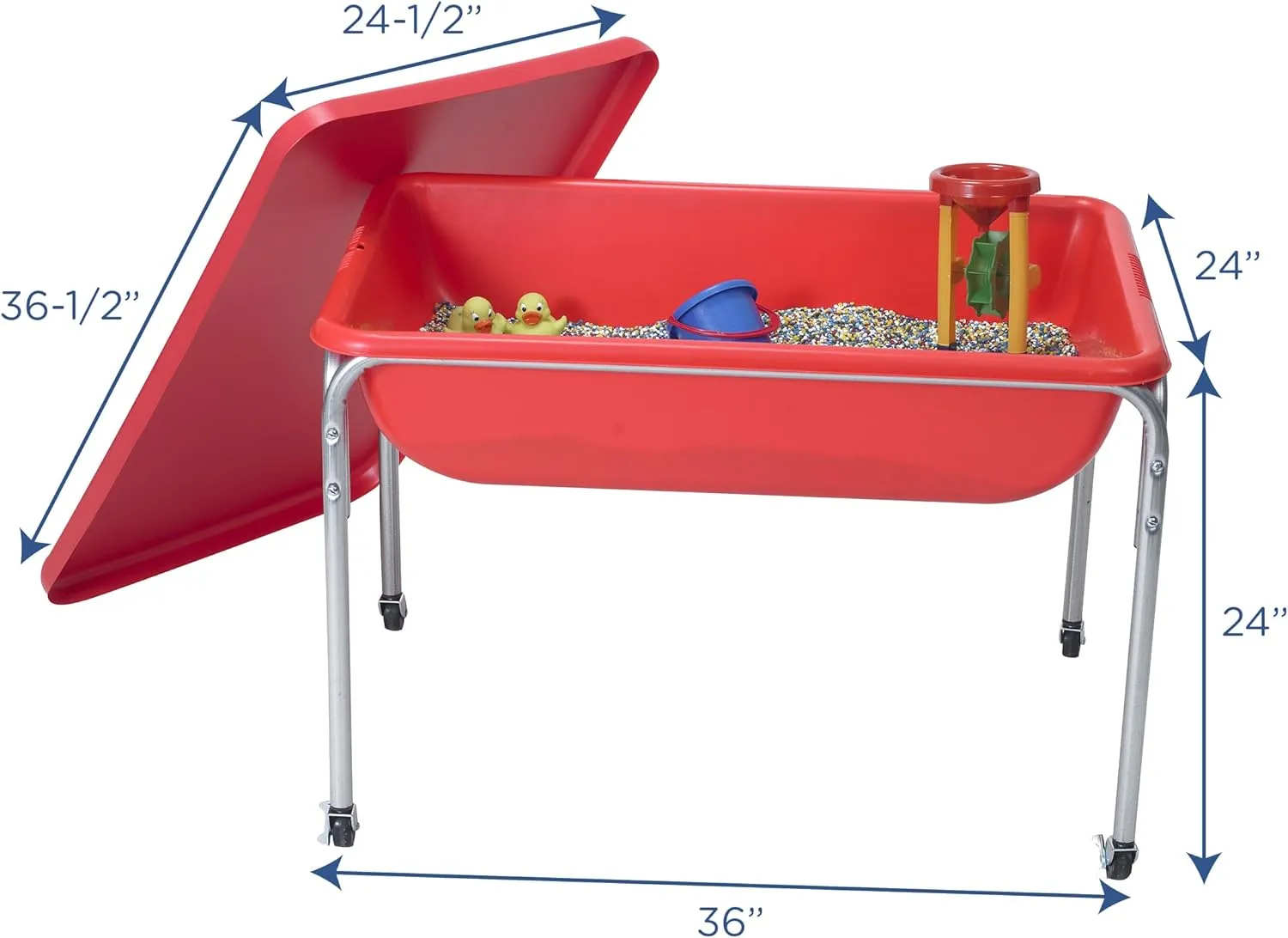 Children's Factory 24" Large Sensory Table, Sandbox with Lid, Water Table for Kids, Red