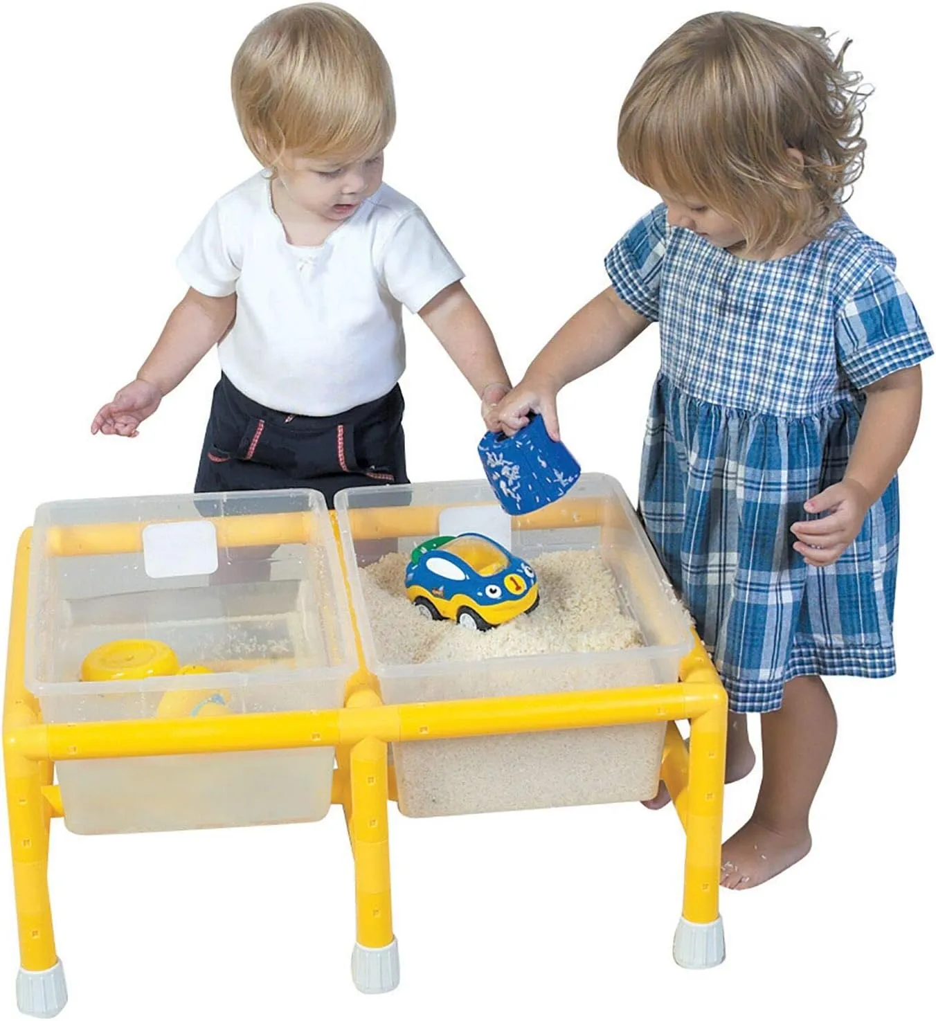 Children's Factory Mini Double Discovery Kids Sensory Table, Toddler Sand & Water Table, Sensory Activities for Kids, Clear-Yellow
