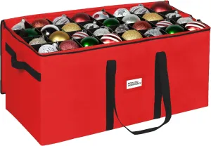 Christmas Ornament Storage Container,Box Stores Up to 128-3 inch ornaments, Adjustable Dividers, Large Organizer Bin to Protect and Store Holiday Décor - Red