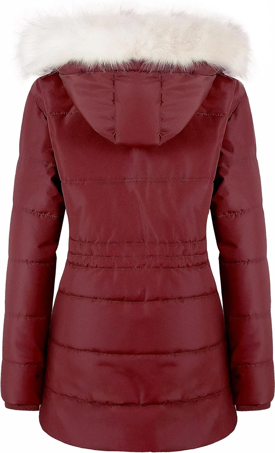 Chrisuno Women's Winter Warm Coats Puffer Jacket Long Drawstring Waterproof Snow Parka With Removable Faux Fur Trim Hood