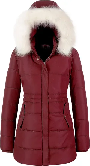 Chrisuno Women's Winter Warm Coats Puffer Jacket Long Drawstring Waterproof Snow Parka With Removable Faux Fur Trim Hood