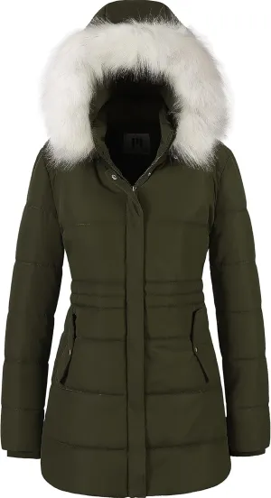 Chrisuno Women's Winter Warm Coats Puffer Jacket Long Drawstring Waterproof Snow Parka With Removable Faux Fur Trim Hood