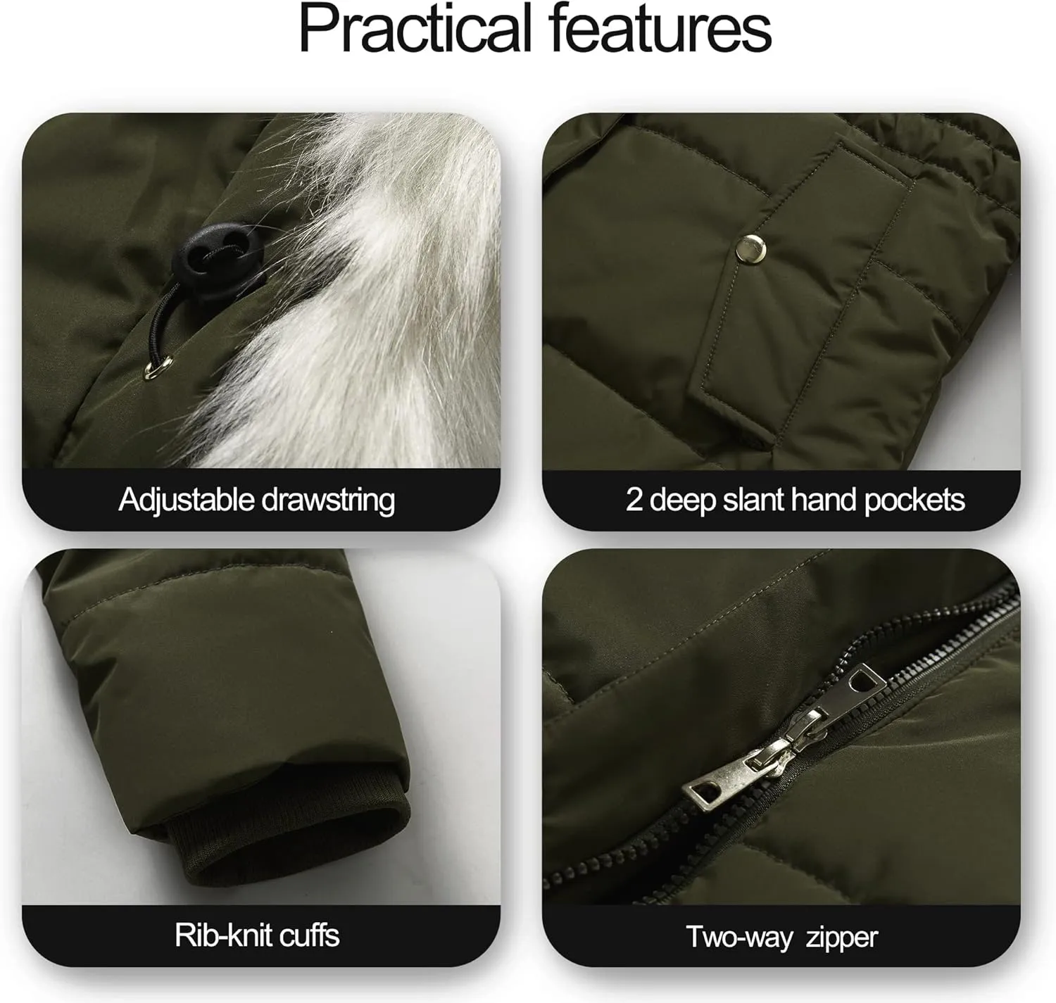 Chrisuno Women's Winter Warm Coats Puffer Jacket Long Drawstring Waterproof Snow Parka With Removable Faux Fur Trim Hood