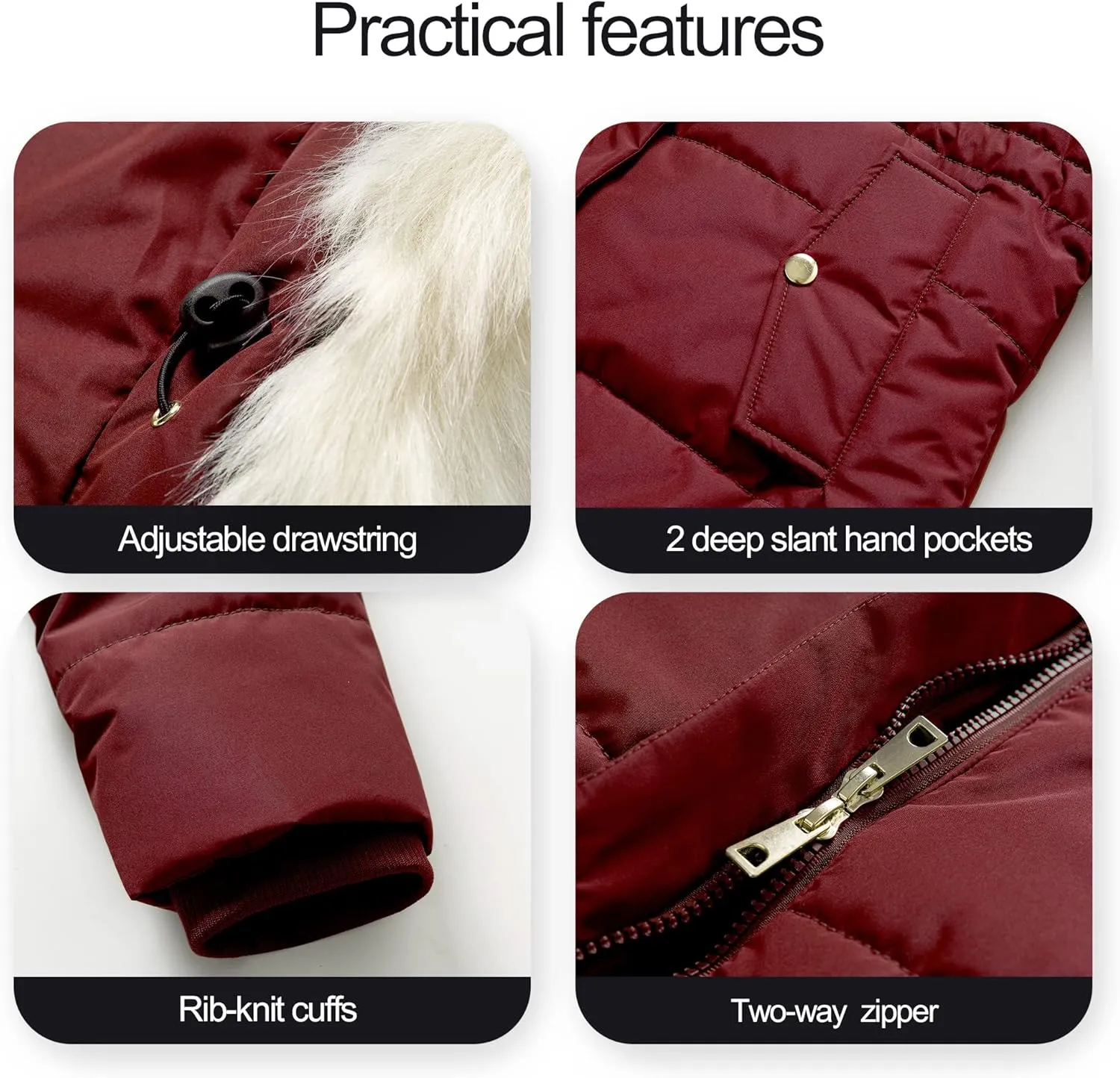 Chrisuno Women's Winter Warm Coats Puffer Jacket Long Drawstring Waterproof Snow Parka With Removable Faux Fur Trim Hood
