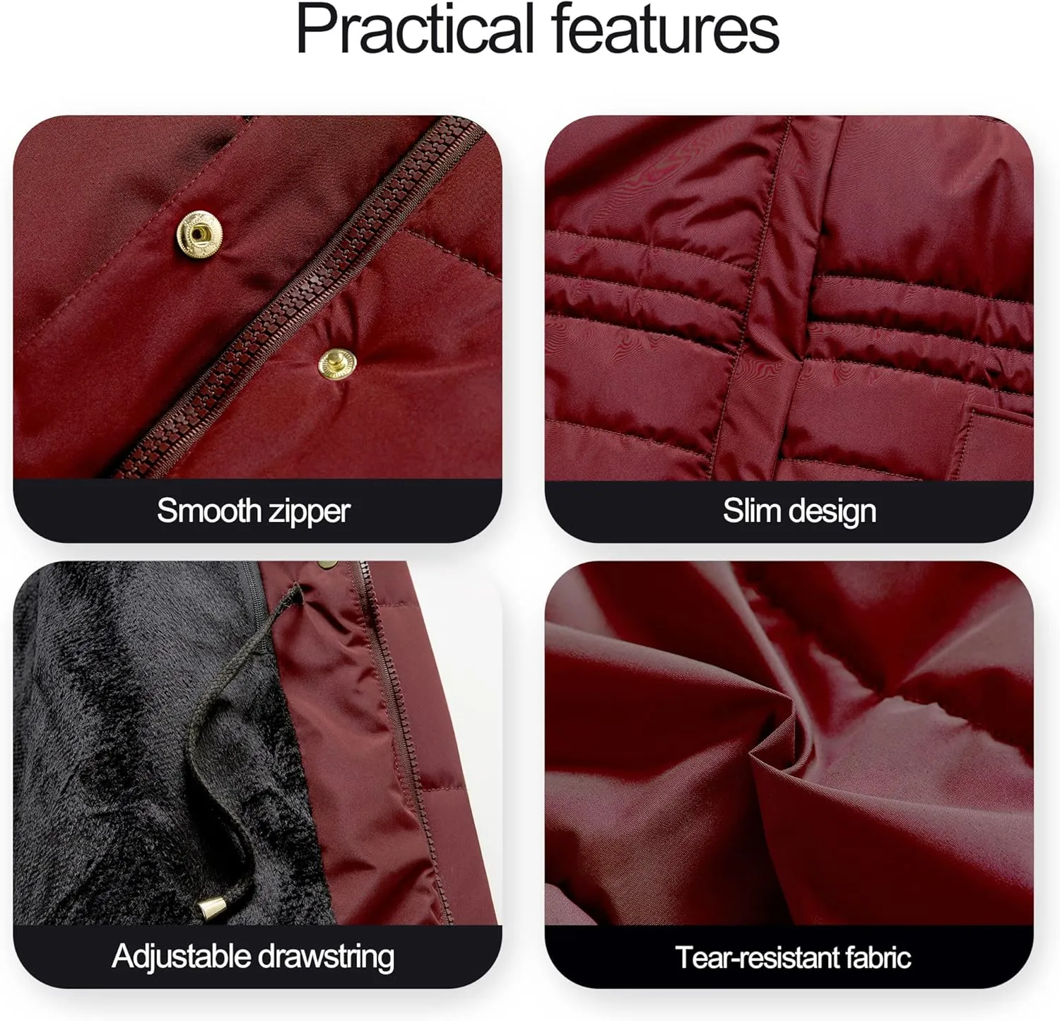 Chrisuno Women's Winter Warm Coats Puffer Jacket Long Drawstring Waterproof Snow Parka With Removable Faux Fur Trim Hood