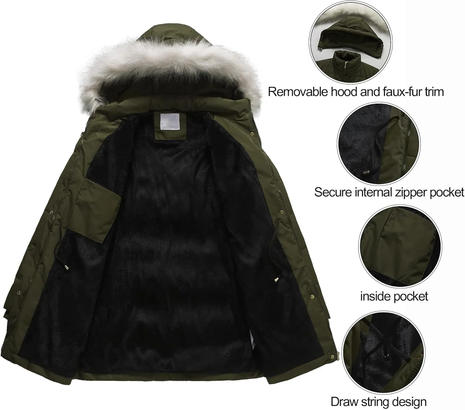 Chrisuno Women's Winter Warm Coats Puffer Jacket Long Drawstring Waterproof Snow Parka With Removable Faux Fur Trim Hood