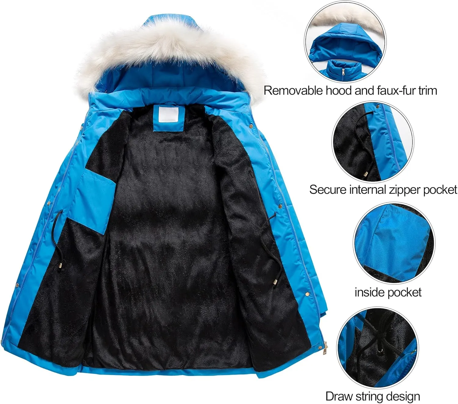 Chrisuno Women's Winter Warm Coats Puffer Jacket Long Drawstring Waterproof Snow Parka With Removable Faux Fur Trim Hood