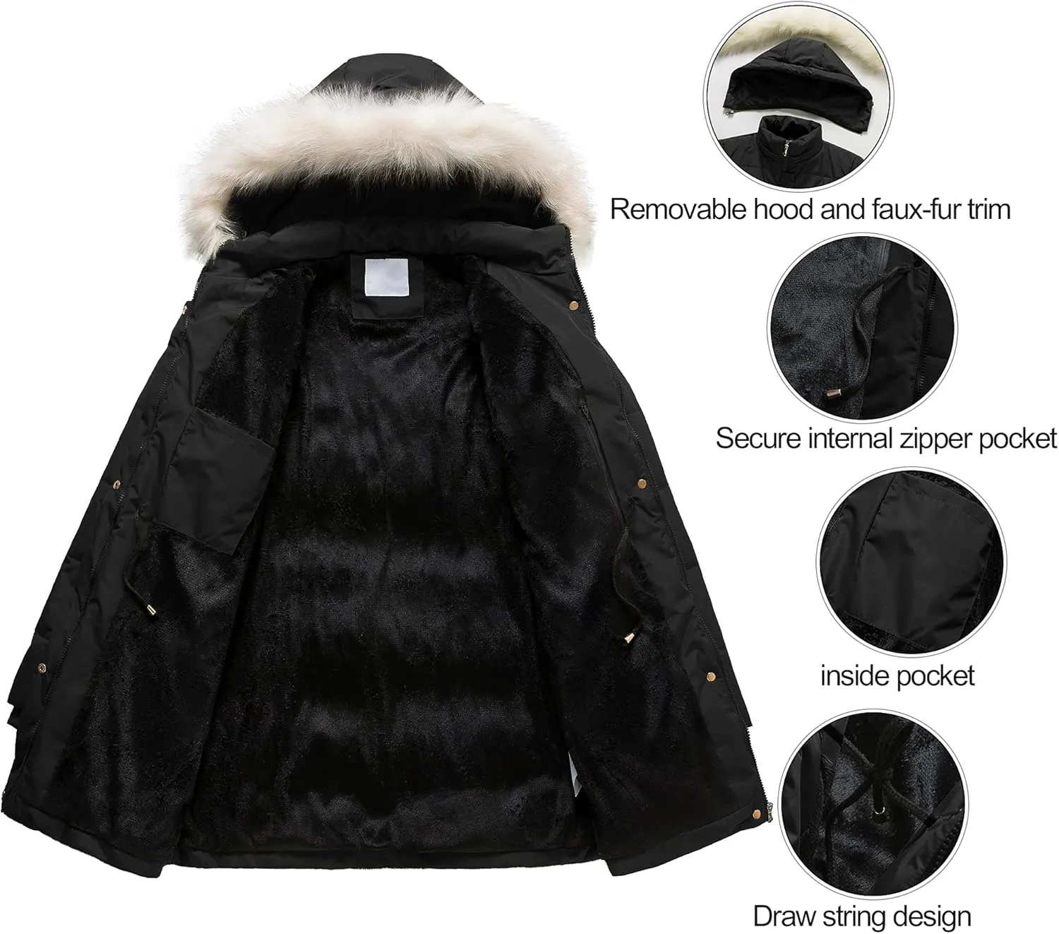 Chrisuno Women's Winter Warm Coats Puffer Jacket Long Drawstring Waterproof Snow Parka With Removable Faux Fur Trim Hood