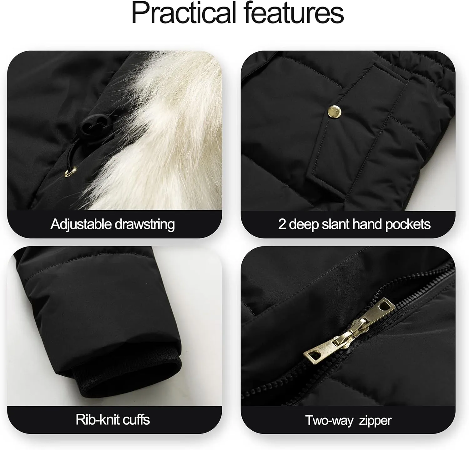 Chrisuno Women's Winter Warm Coats Puffer Jacket Long Drawstring Waterproof Snow Parka With Removable Faux Fur Trim Hood