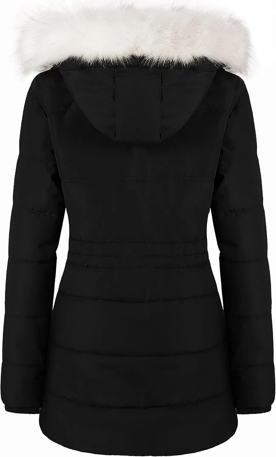 Chrisuno Women's Winter Warm Coats Puffer Jacket Long Drawstring Waterproof Snow Parka With Removable Faux Fur Trim Hood