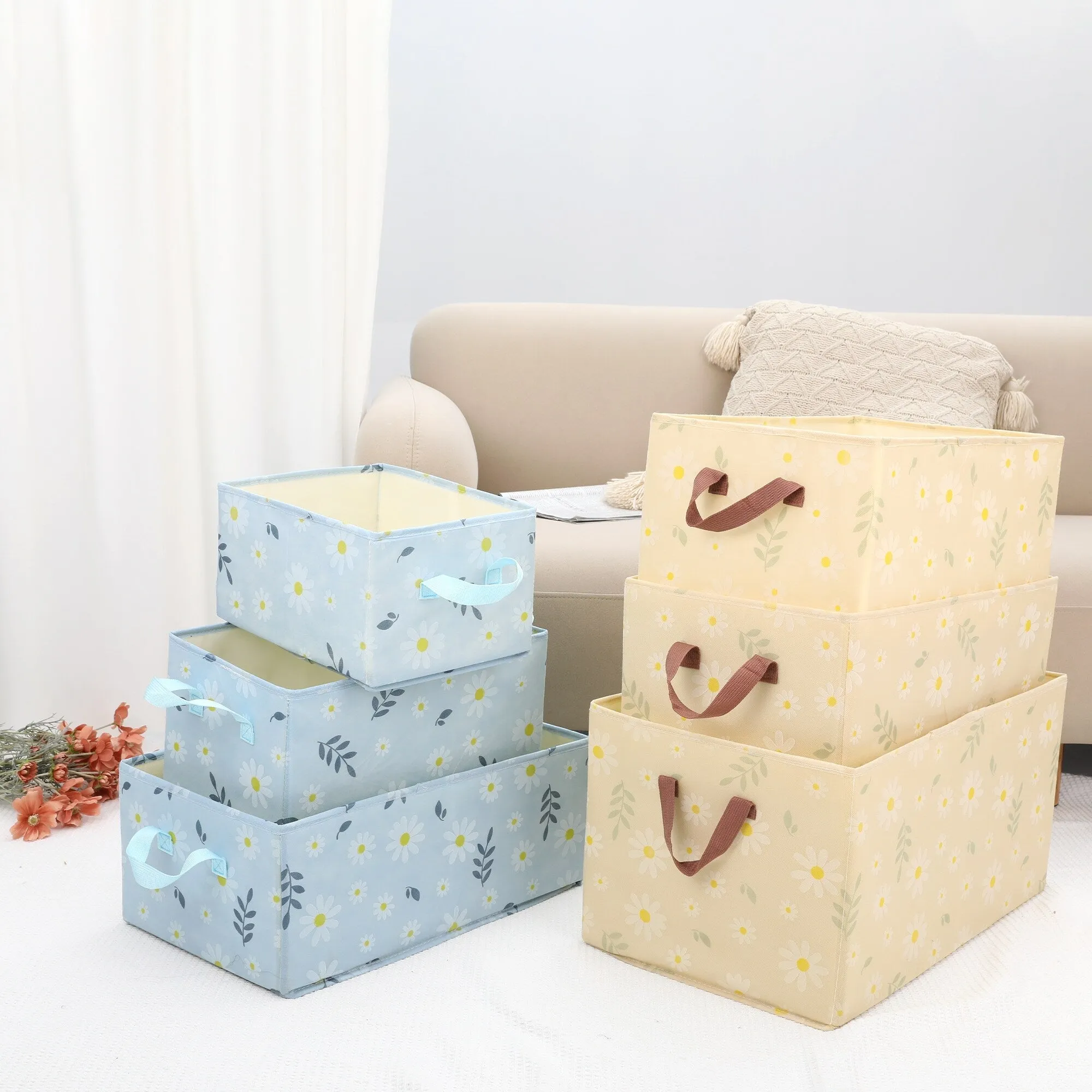 Chrysanthemum Storage Cube with Handles, Collapsible Fabric Storage Bins for Shelves Closet, 1 Pack Storage Basket for Clothes