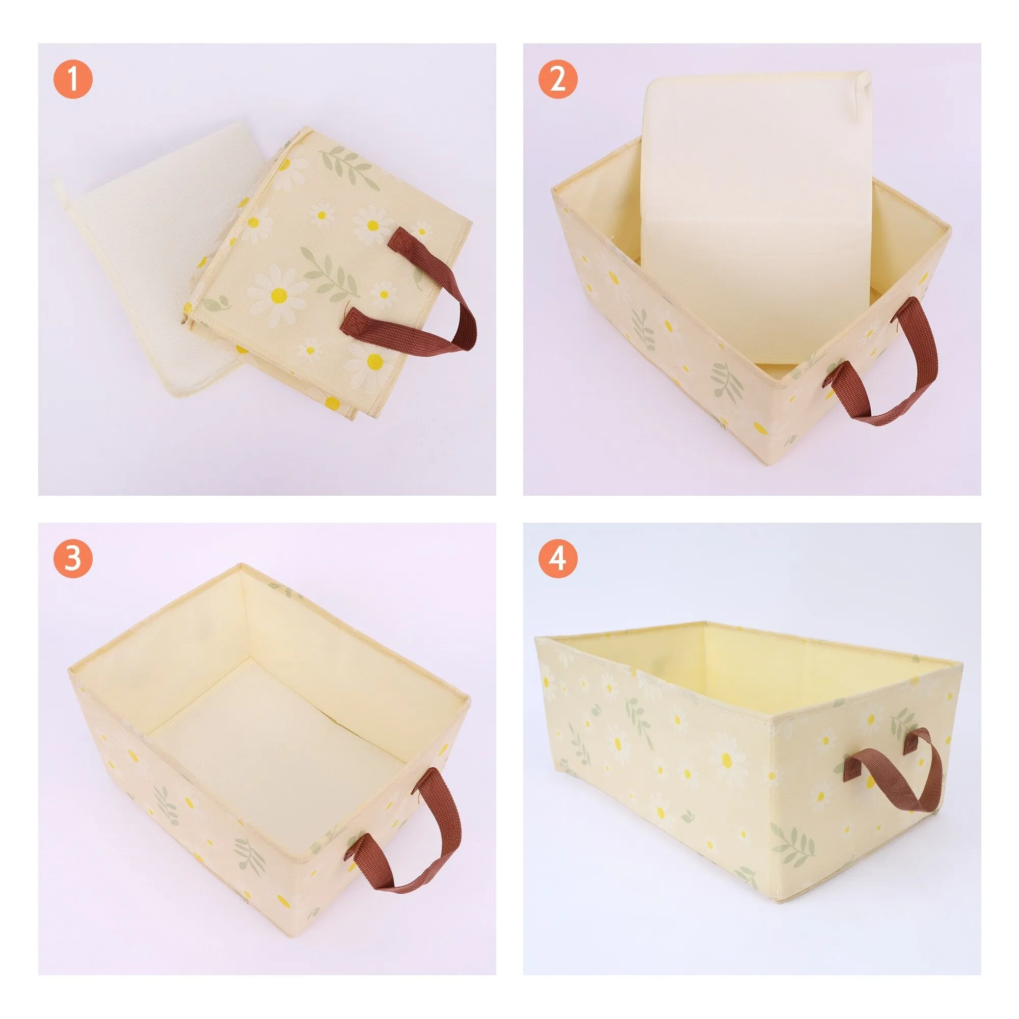 Chrysanthemum Storage Cube with Handles, Collapsible Fabric Storage Bins for Shelves Closet, 1 Pack Storage Basket for Clothes