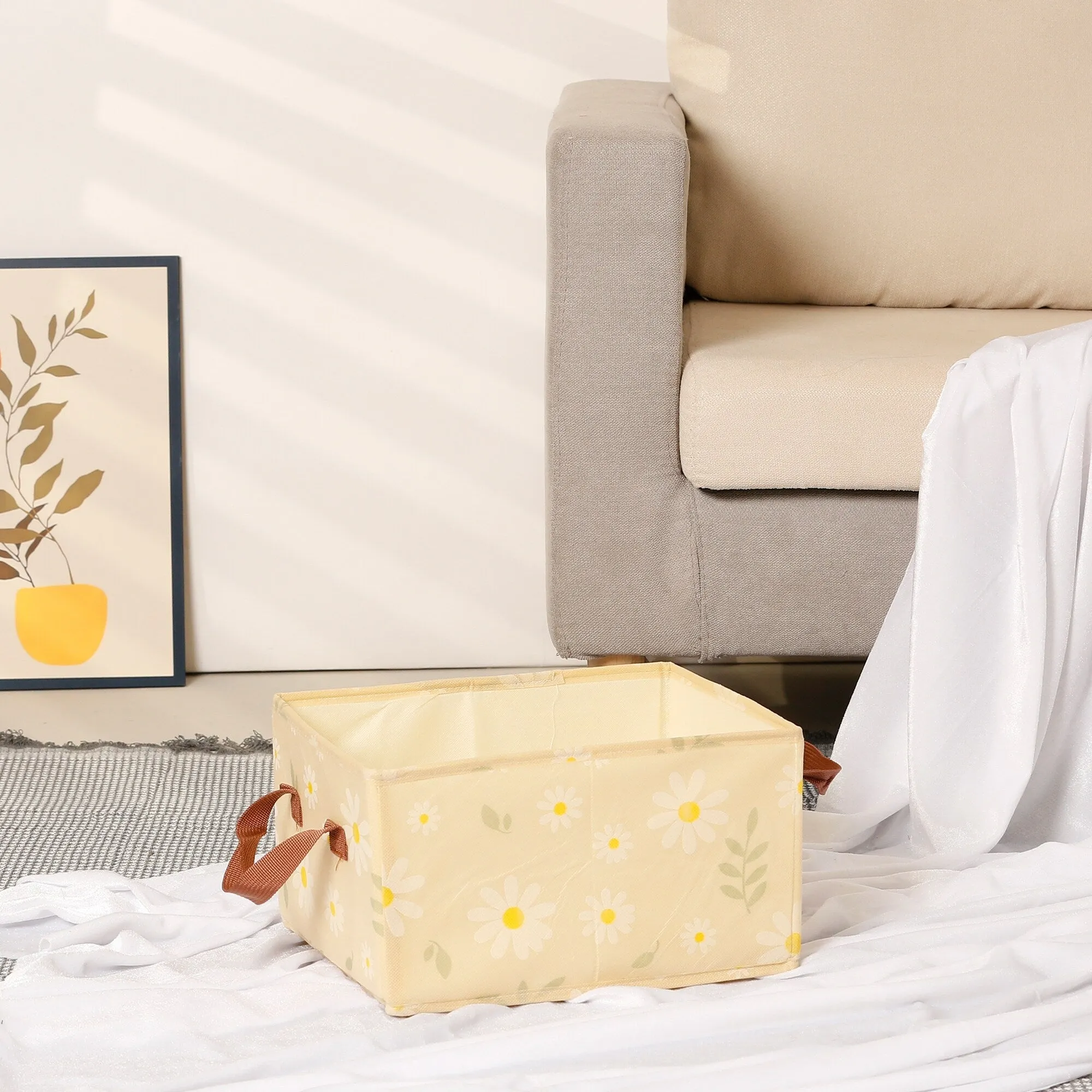 Chrysanthemum Storage Cube with Handles, Collapsible Fabric Storage Bins for Shelves Closet, 1 Pack Storage Basket for Clothes