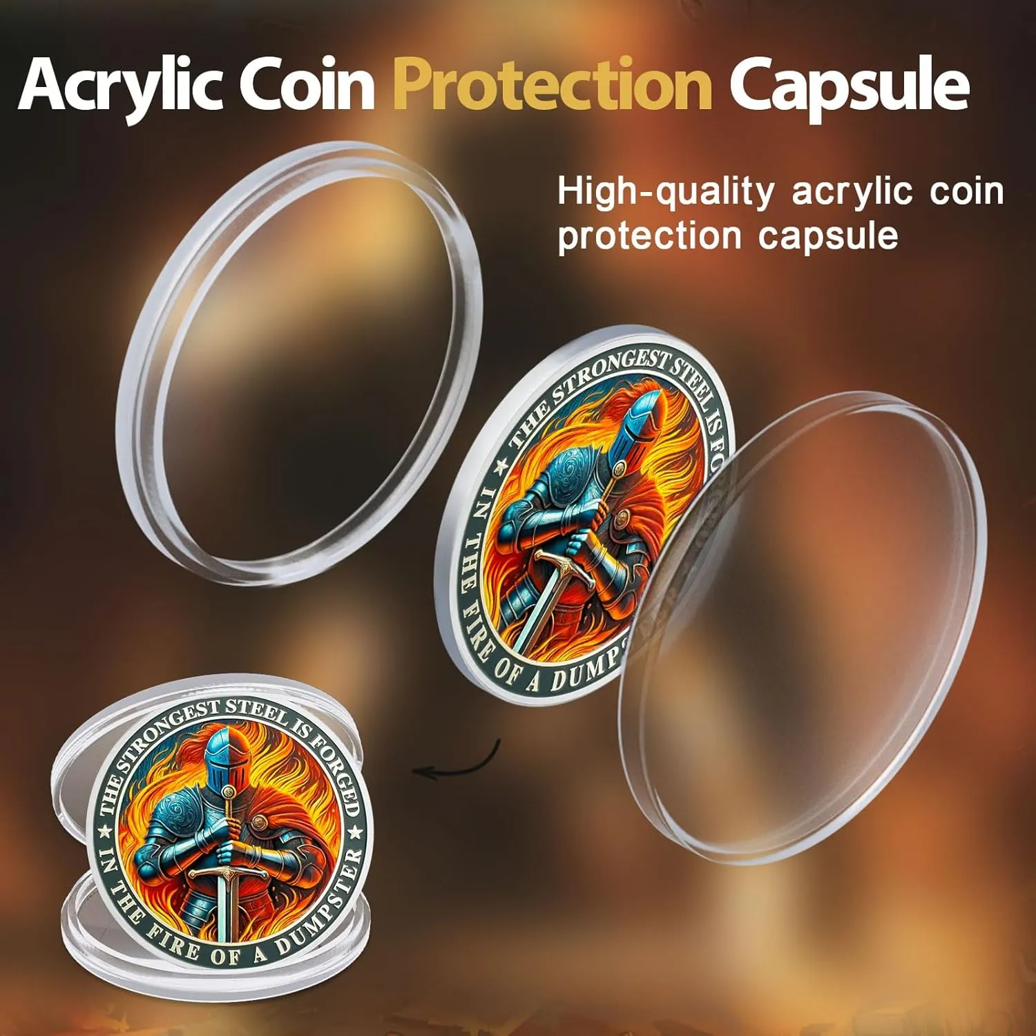CHURYUML 5Pcs The Strongest Steel Dumpster Fire Coin Set Knight Motivational Medallions for Staff Appreciation Gifts Funny Office Gifts for Colleagues Humorous Office Decor Encouragement Gifts