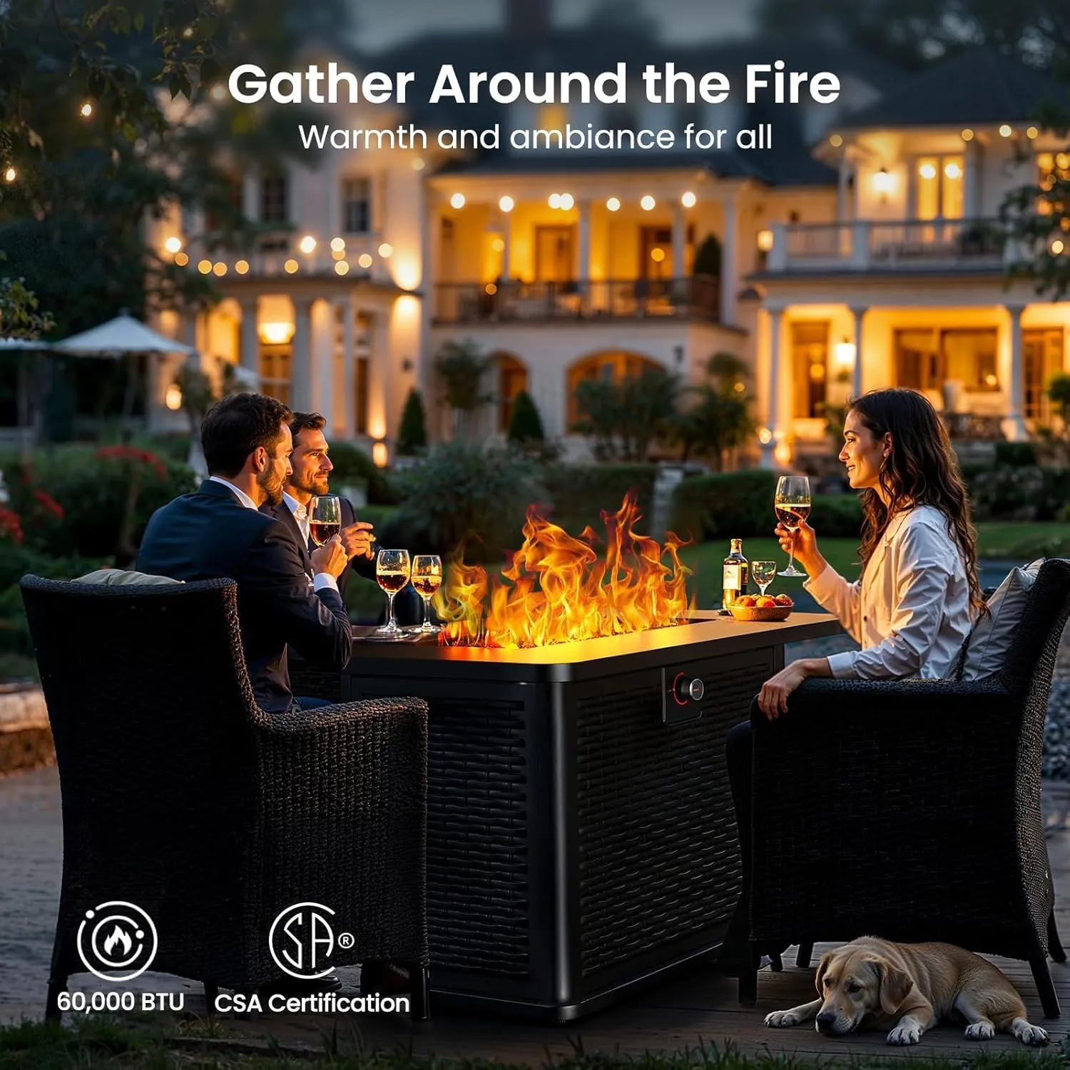 Ciays 43-Inch Rectangular Propane Fire Pit with 60,000 BTU Output, Gas with Cover and Rocks, Table CSA-Certified 2 in 1Table Gatherings Parties with 304 Stainless Steel H-Burner
