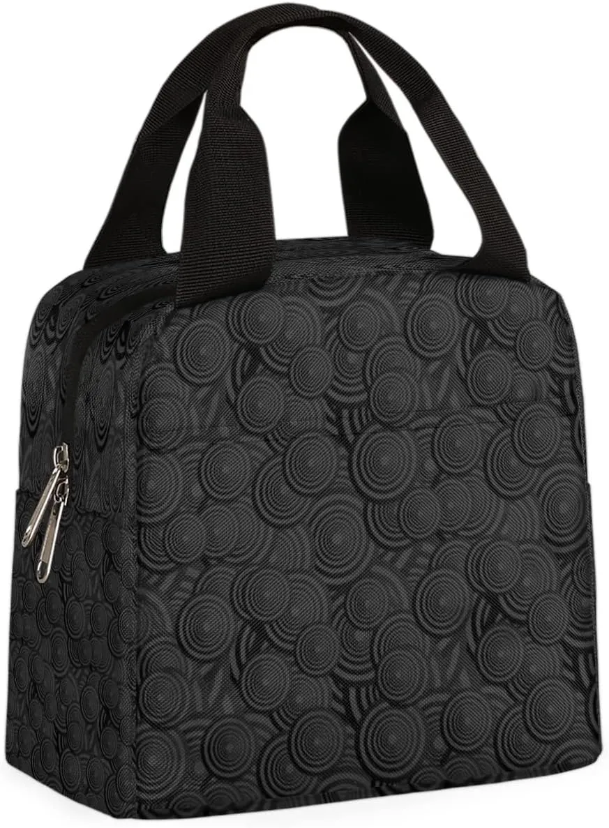 Circle Concentric Women Lunchbox for Work, Adult Insulated Lunch Bag Women, Black Lunchbox, Lunch Tote, Cute Small Lunch Box For Women, Lunch box Men, Lunch Bags for Work Travel