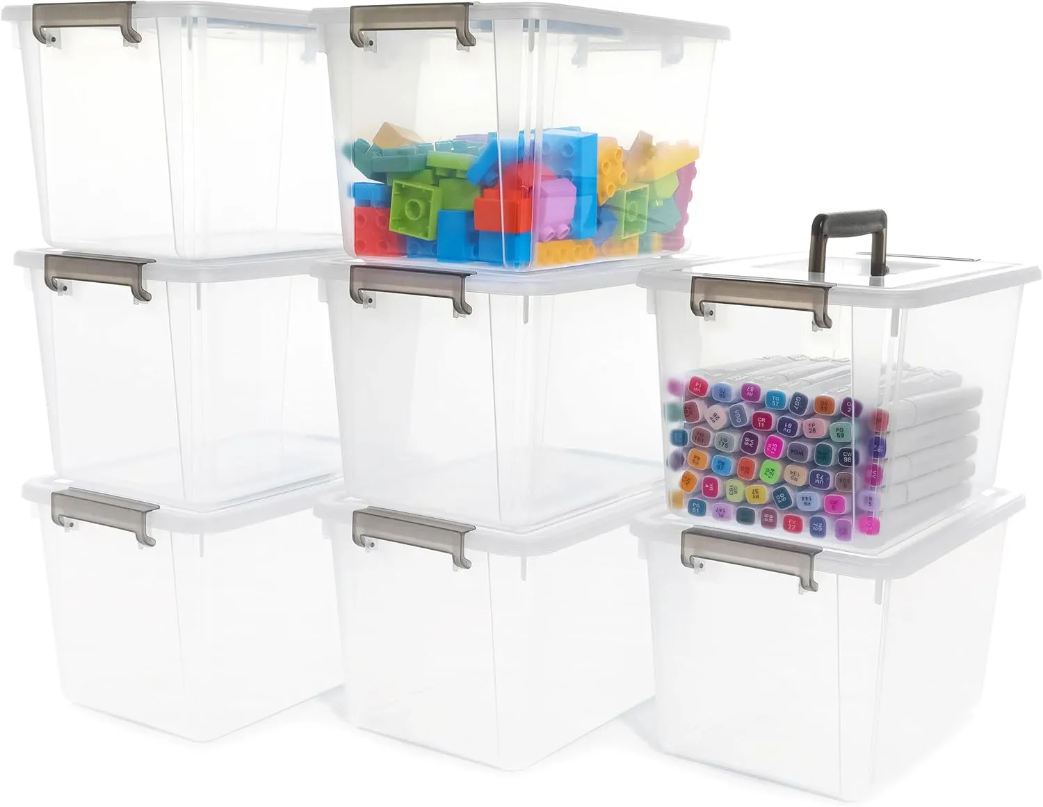 Citylife 8 Packs 6 QT Plastic Storage Bins with Latching Lids Clear Storage Box with handle Stackable Storage Containers for Organizing Snacks, Crafts, Toys, Tools