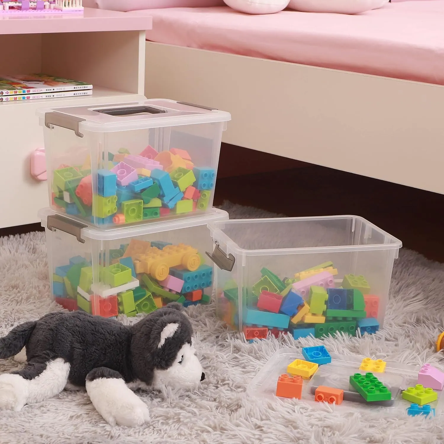 Citylife 8 Packs 6 QT Plastic Storage Bins with Latching Lids Clear Storage Box with handle Stackable Storage Containers for Organizing Snacks, Crafts, Toys, Tools