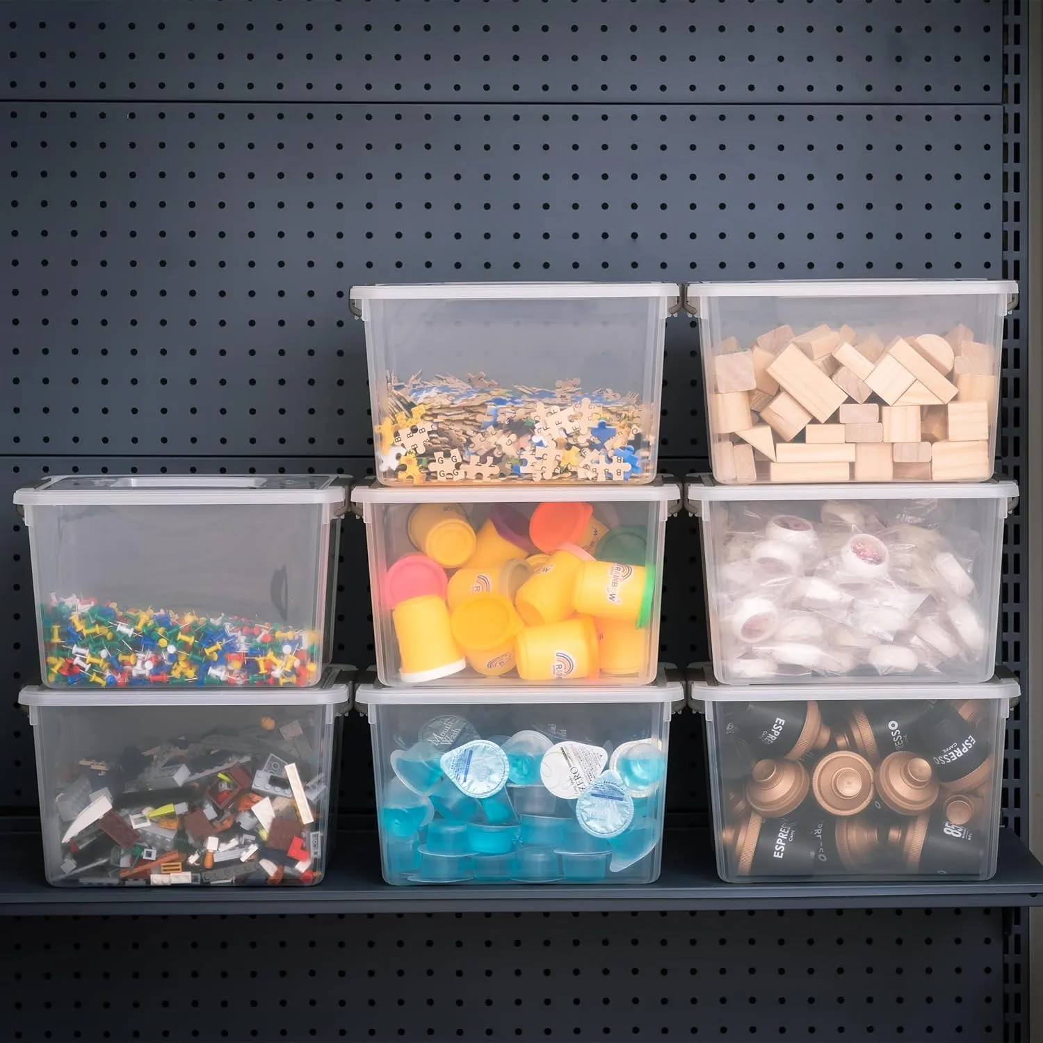 Citylife 8 Packs 6 QT Plastic Storage Bins with Latching Lids Clear Storage Box with handle Stackable Storage Containers for Organizing Snacks, Crafts, Toys, Tools