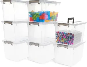 Citylife 8 Packs 6 QT Plastic Storage Bins with Latching Lids Clear Storage Box with handle Stackable Storage Containers for Organizing Snacks, Crafts, Toys, Tools
