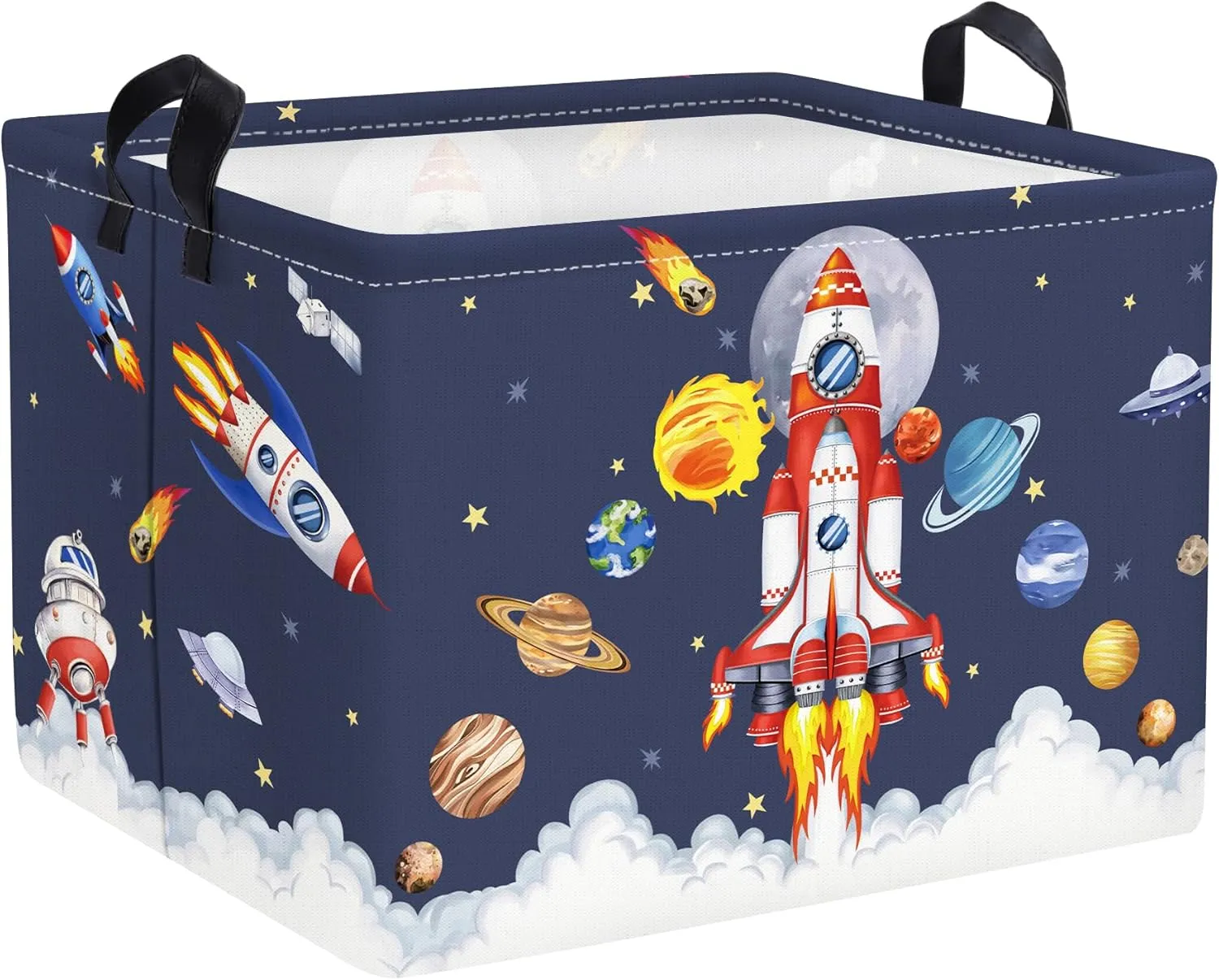 Clastyle 36L Space Rocket Launch Boy Toy Storage Basket Blue Planets Clothes Laundry Hamper for Baby Nursery Room