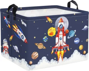 Clastyle 36L Space Rocket Launch Boy Toy Storage Basket Blue Planets Clothes Laundry Hamper for Baby Nursery Room