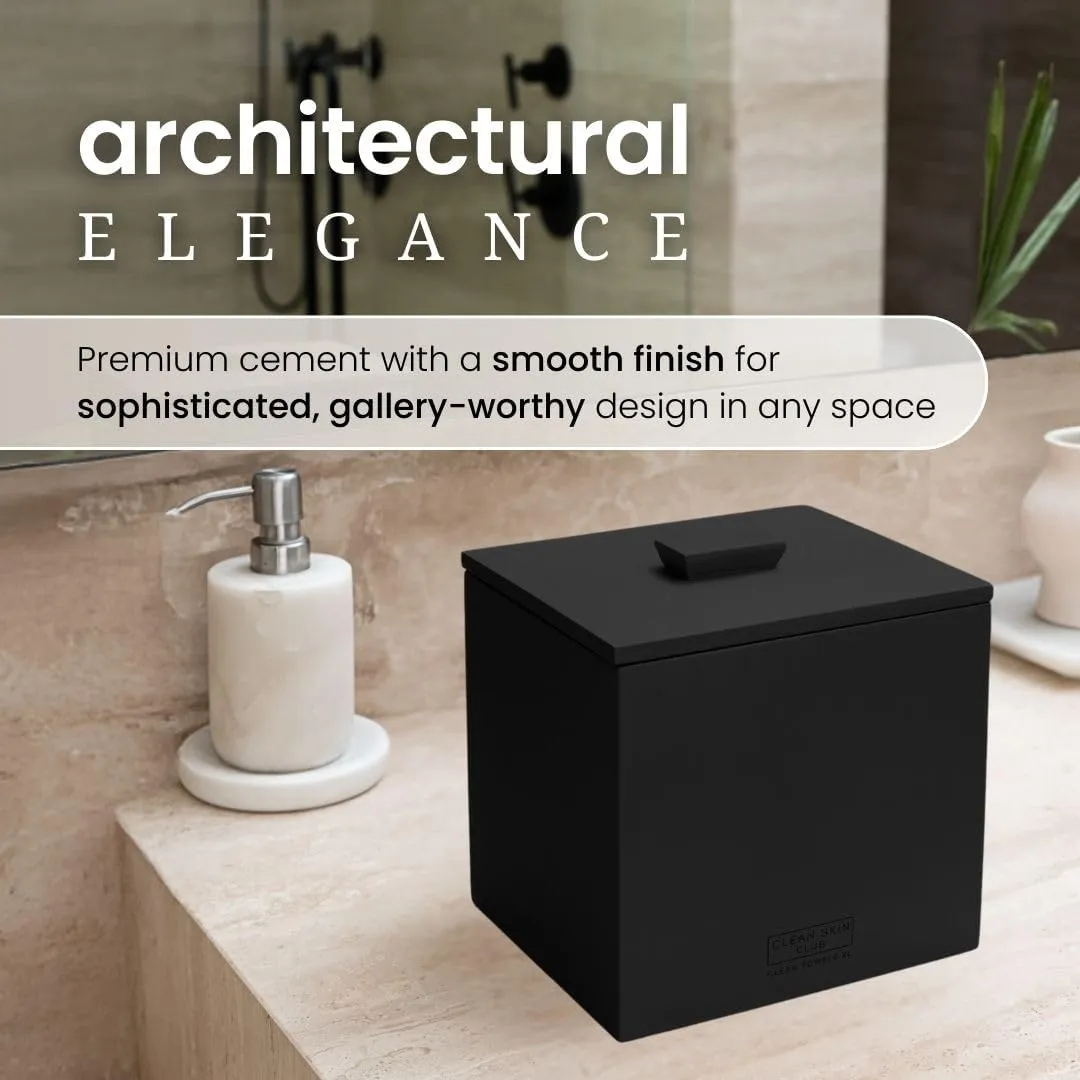 CLEAN SKIN CLUB Cement Box for 50 Disposable Clean Towels XL (Towels NOT Included), Concrete Container for Face Towelettes Bathroom Counter Storage, Stone Bin for Cleansing Facial Dry Wipes