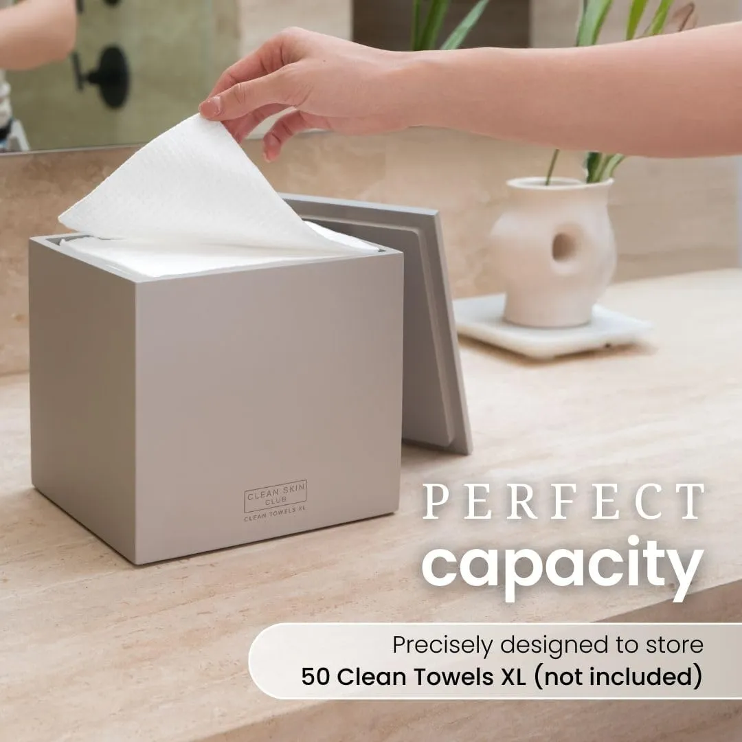 CLEAN SKIN CLUB Cement Box for 50 Disposable Clean Towels XL (Towels NOT Included), Concrete Container for Face Towelettes Bathroom Counter Storage, Stone Bin for Cleansing Facial Dry Wipes