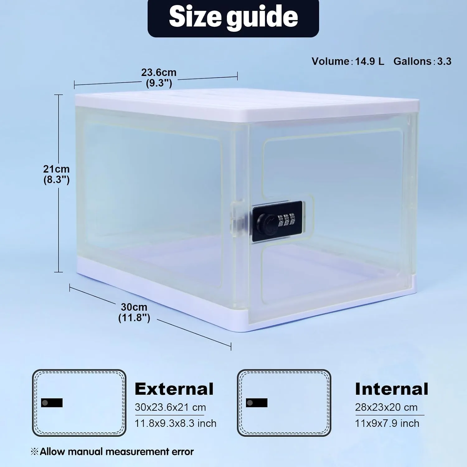Clear Lockable Storage Box for Food，Tech and Home Safety, Medicine Lock Box for Safe Medication,Lockable Storage Bin，Refrigerator Storage Bins, Tablet Phone Jail Lock Box (Clear)