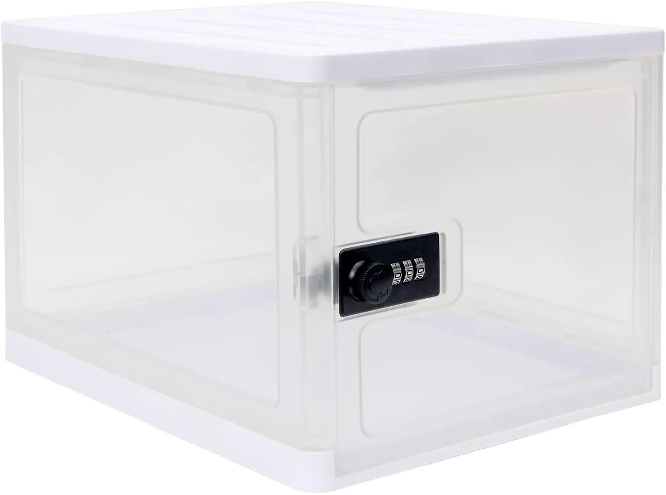 Clear Lockable Storage Box for Food，Tech and Home Safety, Medicine Lock Box for Safe Medication,Lockable Storage Bin，Refrigerator Storage Bins, Tablet Phone Jail Lock Box (Clear)