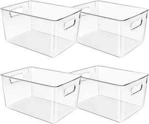 Clear Plastic Storage Bins, Pantry Organizers and Storage or Kitchen Organization and Storage Containers Bins for Organizing, Fridge, Freezer, Bathroom, Pantries, Refrigerator, Cabinet Organizer Bin