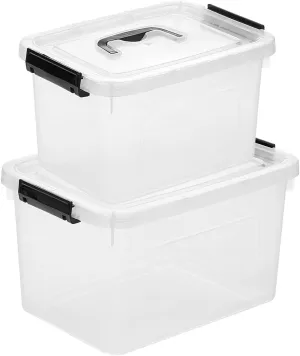 Clear Storage Latch Box/Bin, 2-Pack Plastic Organizing Container with Handle and Lids (7 QT/16QT)
