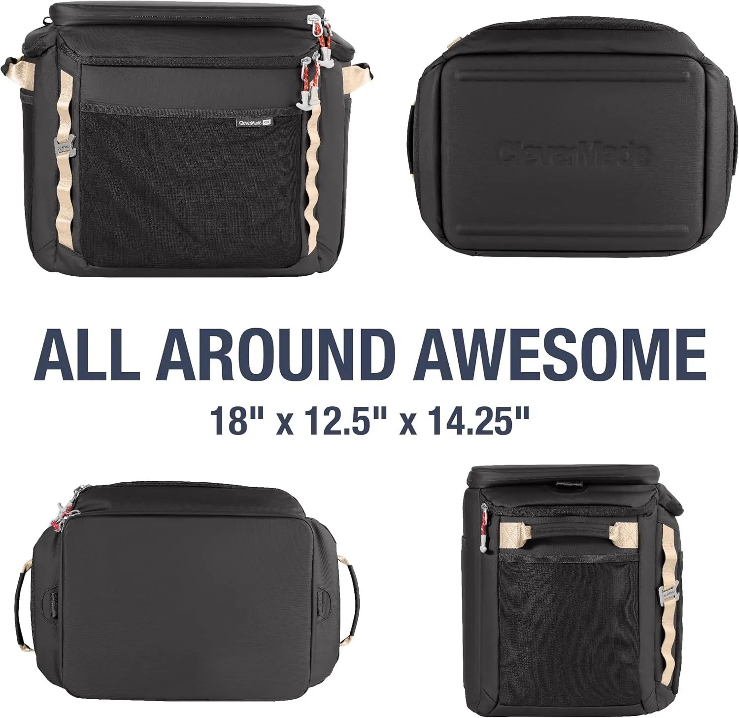 CleverMade 55-Pound Performance Cooler Bag – Insulated Leak Proof Soft Cooler Bag, Portable Travel Beach Lunch Picnic Bag, 18" x 12.5" x 14.25", Black