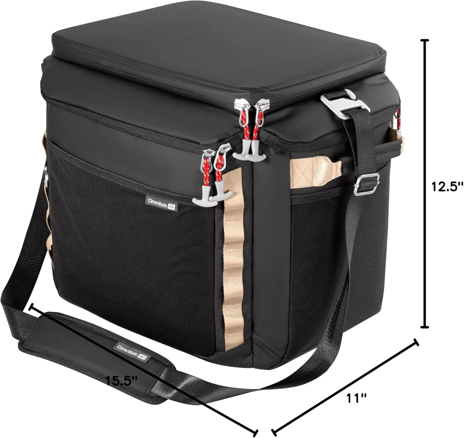 CleverMade 55-Pound Performance Cooler Bag – Insulated Leak Proof Soft Cooler Bag, Portable Travel Beach Lunch Picnic Bag, 18" x 12.5" x 14.25", Black