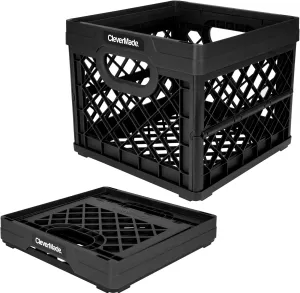 CleverMade Collapsible Milk Crate, Obsidian, 1PK - 25L (6 Gal) Stackable Storage Bins, Holds 50lbs Per Bin - Clevercrates are Heavy Duty, Plastic Collapsible Storage Crate for Multi Purposes