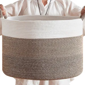 CLHMILY&Z Round Cotton Rope Storage Basket - 22x14.2 Inches - Stylish Nursery Storage Bin, Baby Toy Organizer, Soft Cotton Basket for Home Decor, Multi-Purpose Storage Solution