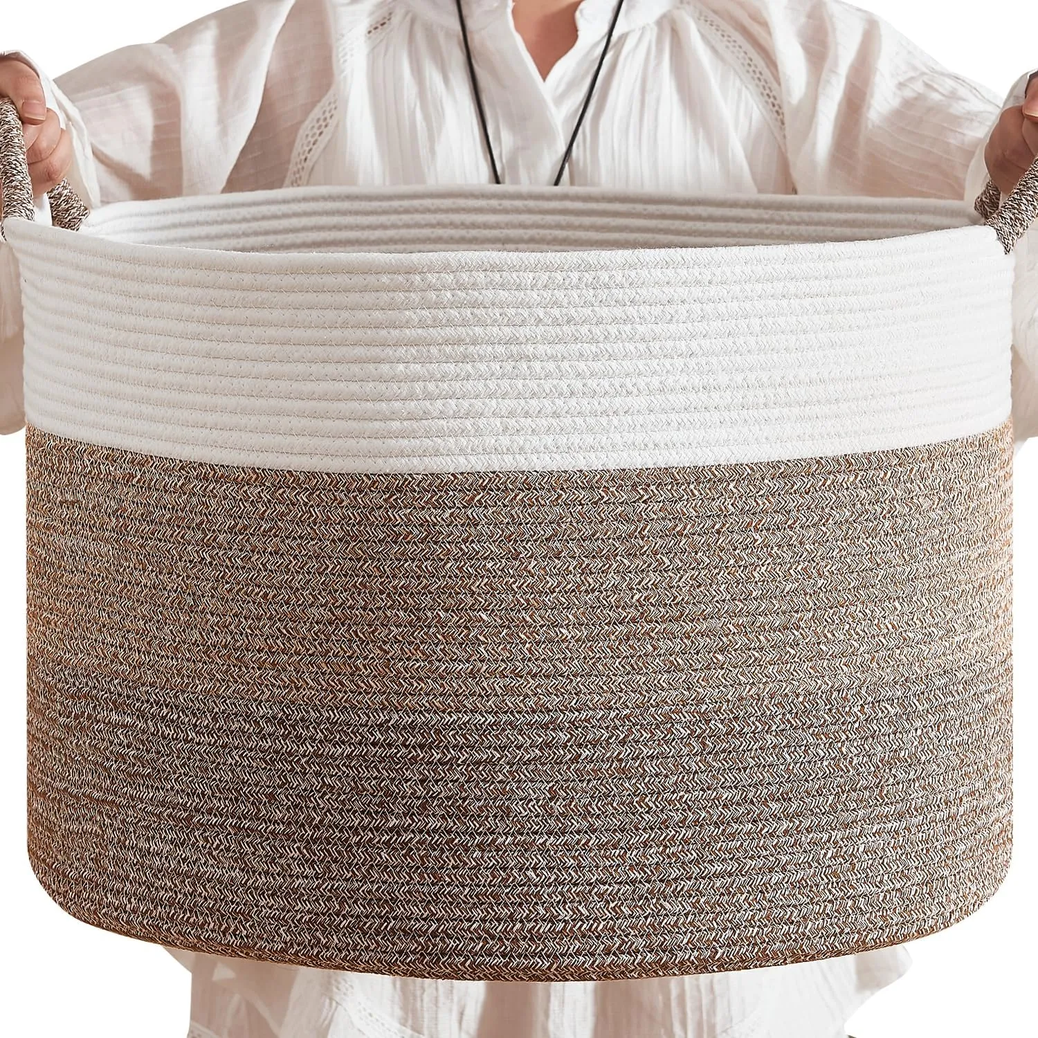 CLHMILY&Z Round Cotton Rope Storage Basket - 22x14.2 Inches - Stylish Nursery Storage Bin, Baby Toy Organizer, Soft Cotton Basket for Home Decor, Multi-Purpose Storage Solution