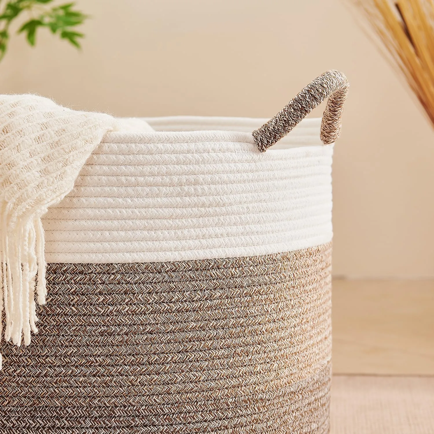 CLHMILY&Z Round Cotton Rope Storage Basket - 22x14.2 Inches - Stylish Nursery Storage Bin, Baby Toy Organizer, Soft Cotton Basket for Home Decor, Multi-Purpose Storage Solution